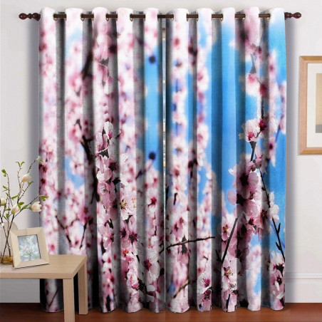 3D Printed Blackout Fabric Set of 2 Curtains for Bedroom (Japanese Cherry Blossom in a Forest)