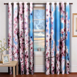 3D Printed Blackout Fabric Set of 2 Curtains for Bedroom (Japanese Cherry Blossom in a Forest)