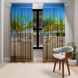 3D Printed Blackout Fabric Set of 2 Curtains for Bedroom (Holiday Hammock between two Palm Trees at Sand Tropical Beach)