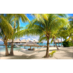 3D Printed Blackout Fabric Set of 2 Curtains for Bedroom (Holiday Hammock between two Palm Trees at Sand Tropical Beach)