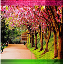 3D Printed Blackout Fabric Set of 2 Curtains for Bedroom (White and Pink Trees at the road side with stairs)
