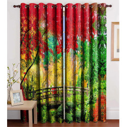 3D Printed Blackout Fabric Set of 2 Curtains for Bedroom (Bridge in Colorful Forest)