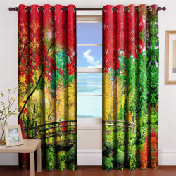 3D Printed Blackout Fabric Set of 2 Curtains for Bedroom (Bridge in Colorful Forest)