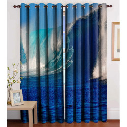 3D Printed Blackout Fabric Set of 2 Curtains for Bedroom (Blue Wave in an Ocean)