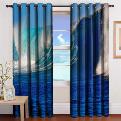 3D Printed Blackout Fabric Set of 2 Curtains for Bedroom (Blue Wave in an Ocean)