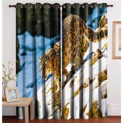 3D Printed Blackout Fabric Set of 2 Curtains for Bedroom (Leopard walking on Icy Hills)