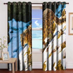 3D Printed Blackout Fabric Set of 2 Curtains for Bedroom (Leopard walking on Icy Hills)