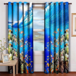 3D Printed Blackout Fabric Set of 2 Curtains for Bedroom (Group of Fish in Sea Wave)