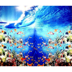 3D Printed Blackout Fabric Set of 2 Curtains for Bedroom (Group of Fish in Sea Wave)