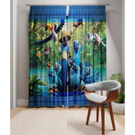 3D Printed Blackout Fabric Set of 2 Curtains for Bedroom (Rio Birds in a Forest at Sea-Shore)
