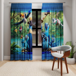 3D Printed Blackout Fabric Set of 2 Curtains for Bedroom (Rio Birds in a Forest at Sea-Shore)