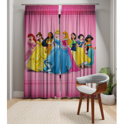 3D Printed Blackout Fabric Set of 2 Curtains for Bedroom (Disney Princess in Pink Background)