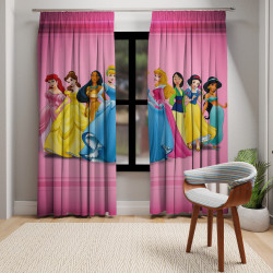3D Printed Blackout Fabric Set of 2 Curtains for Bedroom (Disney Princess in Pink Background)