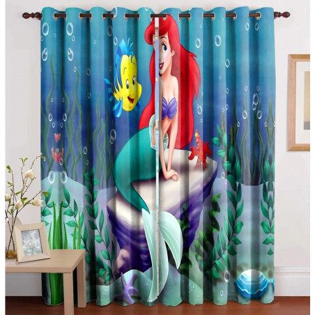 3D Printed Blackout Fabric Set of 2 Curtains for Bedroom (The Little Mermaid with Friends)