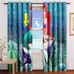 3D Printed Blackout Fabric Set of 2 Curtains for Bedroom (The Little Mermaid with Friends)