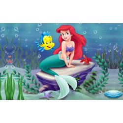 3D Printed Blackout Fabric Set of 2 Curtains for Bedroom (The Little Mermaid with Friends)