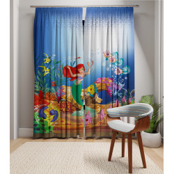 3D Printed Blackout Fabric Set of 2 Curtains for Bedroom (Dancing Little Mermaid with Friends)