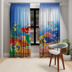 3D Printed Blackout Fabric Set of 2 Curtains for Bedroom (Dancing Little Mermaid with Friends)