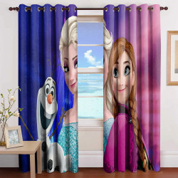 3D Printed Blackout Fabric Set of 2 Curtains for Bedroom (The Frozen with Friends)