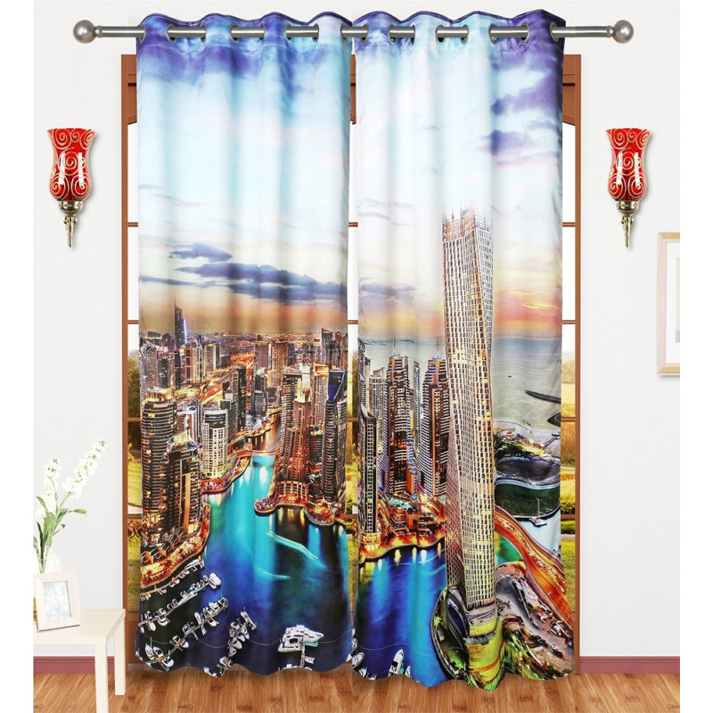 3D Printed Blackout Fabric Set of 2 Curtains for Bedroom (Aladdin City in Dubai)
