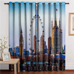 3D Printed Blackout Fabric Set of 2 Curtains for Bedroom (Giant Ferris Wheel on the bank of River Thames in London)