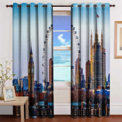 3D Printed Blackout Fabric Set of 2 Curtains for Bedroom (Giant Ferris Wheel on the bank of River Thames in London)