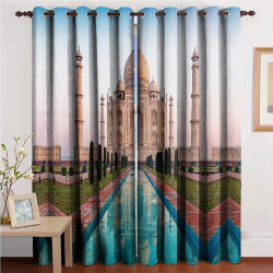 3D Printed Blackout Fabric Set of 2 Curtains for Bedroom (Taj Mahal in India)