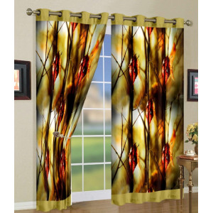 3D Printed Blackout Fabric Pack of 1 Curtain for Bedroom (Illusion of Leaves)