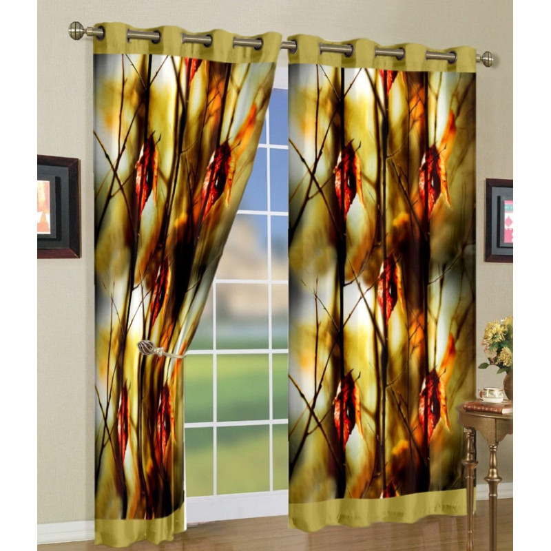 3D Printed Blackout Fabric Pack of 1 Curtain for Bedroom (Illusion of Leaves)