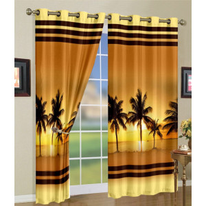 3D Printed Blackout Fabric Pack of 1 Curtain for Bedroom (Coconut Trees at the beach in evening)