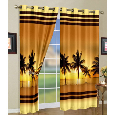 3D Printed Blackout Fabric Pack of 1 Curtain for Bedroom (Coconut Trees at the beach in evening)