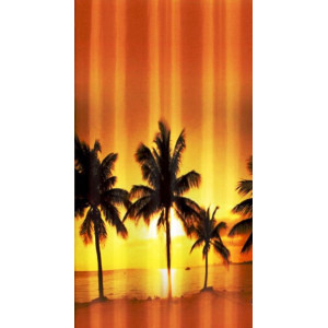 3D Printed Blackout Fabric Pack of 1 Curtain for Bedroom (Coconut Trees at the beach in evening)