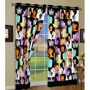 3D Printed Blackout Fabric Pack of 1 Curtain for Bedroom (Girl’s Faces)