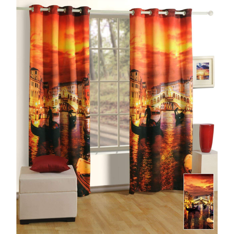 3D Printed Blackout Fabric Pack of 1 Curtain for Bedroom (Evening Venice City in Italy)