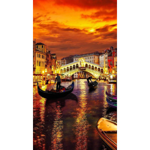3D Printed Blackout Fabric Pack of 1 Curtain for Bedroom (Evening Venice City in Italy)