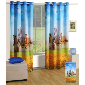 3D Printed Blackout Fabric Pack of 1 Curtain for Bedroom (Pigeon Flying over the Running Horses)
