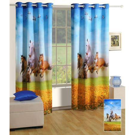 3D Printed Blackout Fabric Pack of 1 Curtain for Bedroom (Pigeon Flying over the Running Horses)