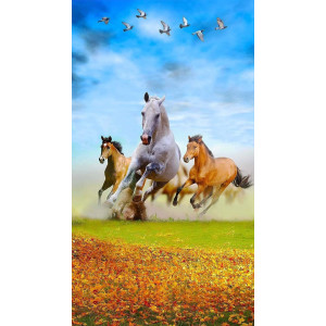 3D Printed Blackout Fabric Pack of 1 Curtain for Bedroom (Pigeon Flying Over the Running Horses)