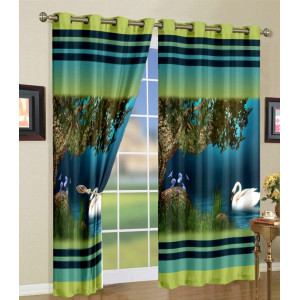 3D Printed Blackout Fabric Pack of 1 Curtain for Bedroom (Tree shading Swan)