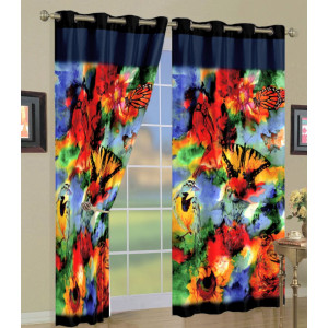 3D Printed Blackout Fabric Pack of 1 Curtain for Bedroom (Birds, Flowers and Butterflies)