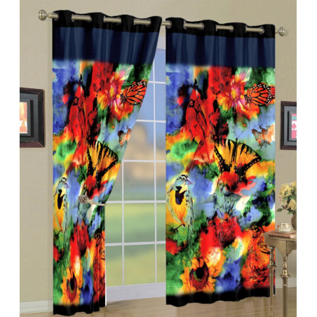 3D Printed Blackout Fabric Pack of 1 Curtain for Bedroom (Birds, Flowers and Butterflies)
