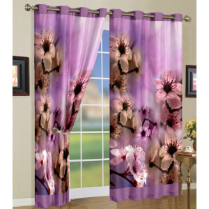 3D Printed Blackout Fabric Pack of 1 Curtain for Bedroom (Bunch of Purple Lily)