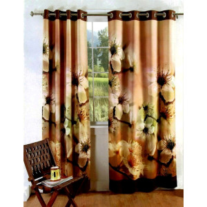 3D Printed Blackout Fabric Pack of 1 Curtain for Bedroom (Bunch of Brown Lily)