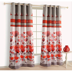 3D Printed Blackout Fabric Pack of 1 Curtain for Bedroom (Bunch of Red Flowers)