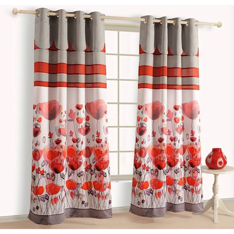 3D Printed Blackout Fabric Pack of 1 Curtain for Bedroom (Bunch of Red Flowers)