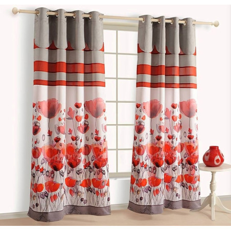 3D Printed Blackout Fabric Pack of 1 Curtain for Bedroom (Bunch of Red Flowers)