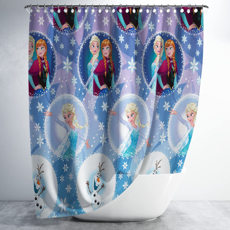 3D Printed Waterproof Polyester Pack of 1 Shower Curtain for Bathroom with 12 Hooks (The Frozen)