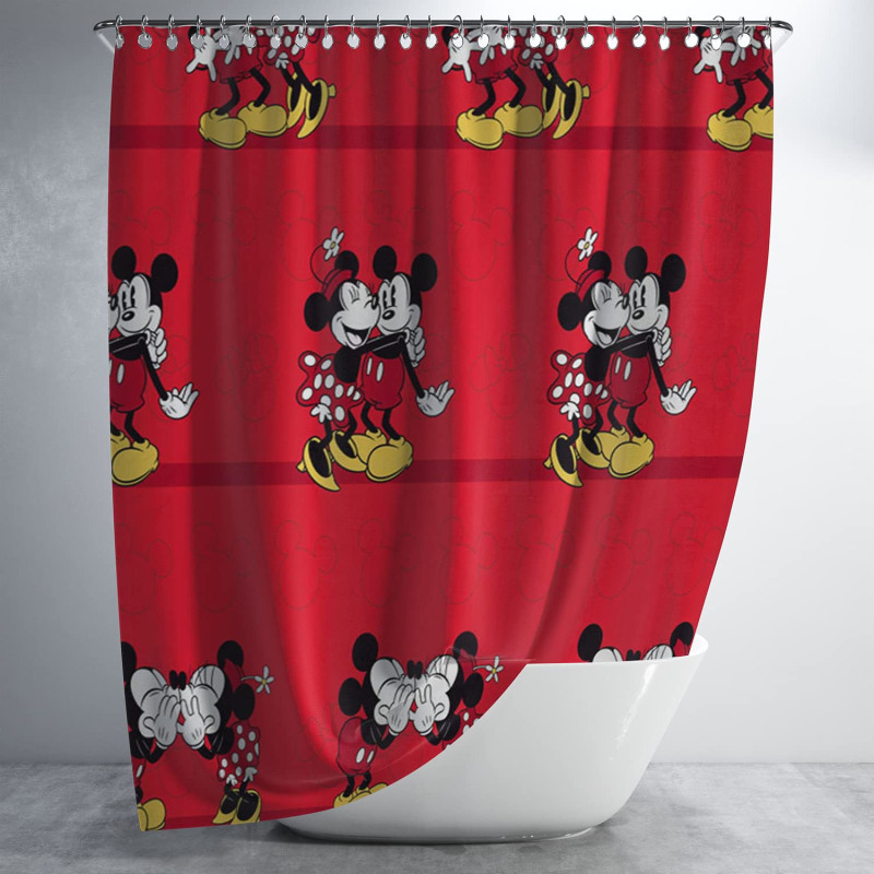 3D Printed Waterproof Polyester Pack of 1 Shower Curtain for Bathroom with 12 Hooks (Mickey & Minnie Mouse)