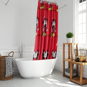 3D Printed Waterproof Polyester Pack of 1 Shower Curtain for Bathroom with 12 Hooks (Mickey & Minnie Mouse)