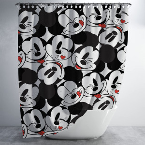3D Printed Waterproof Polyester Pack of 1 Shower Curtain for Bathroom with 12 Hooks (Mickey Mouse)